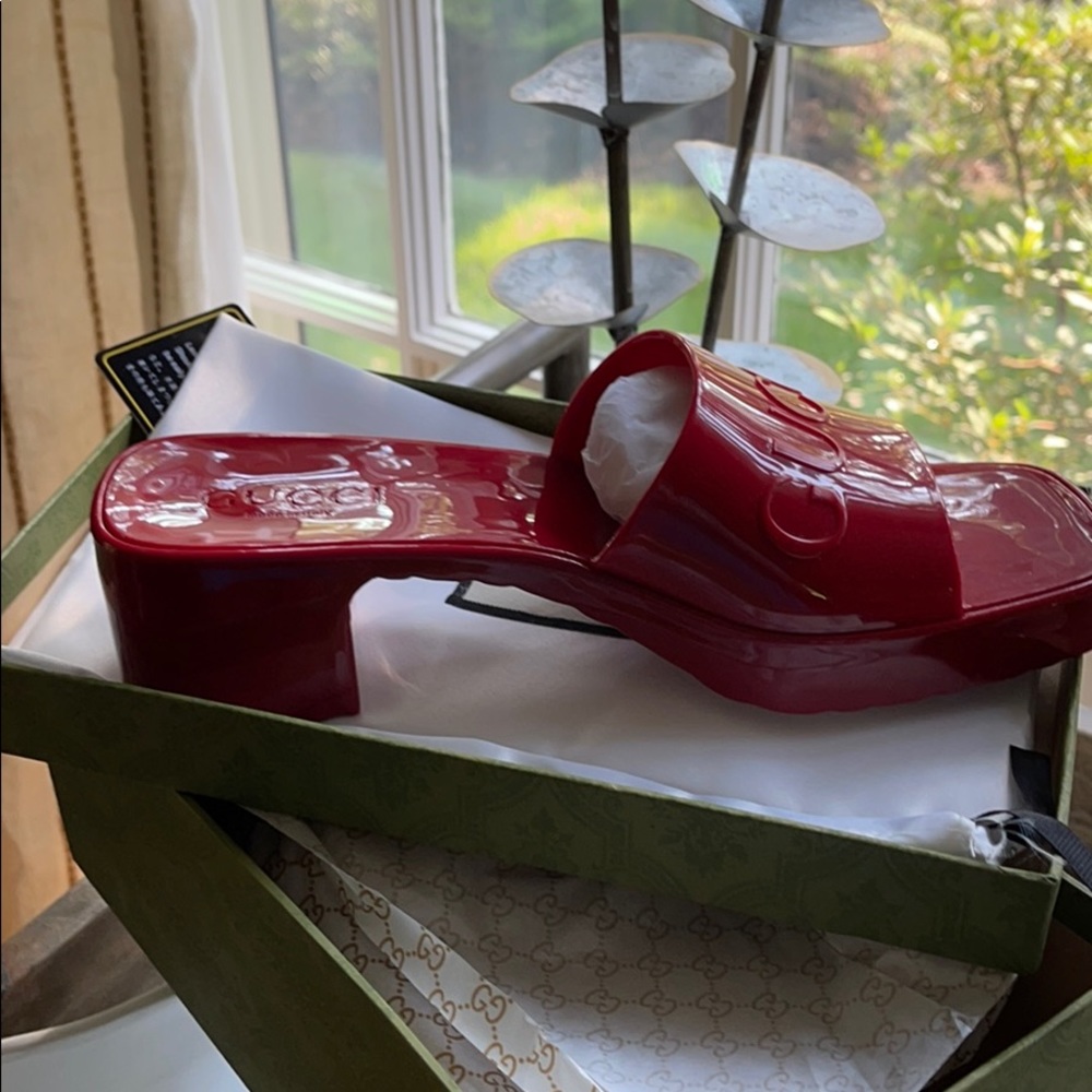 Red Rubber Shoes Gucci Look Alike